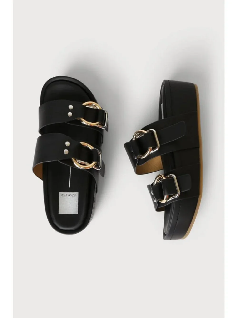 Dolce Vita Sz. 10 Cici Black Stella Buckled Platform Slide Sandals